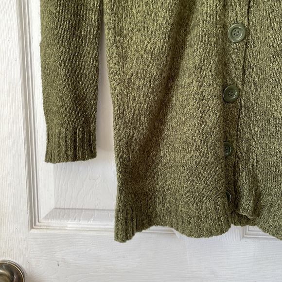 Linda Matthews green hooded button up long sleeve cardigan sweater top shirt S - Picture 4 of 17
